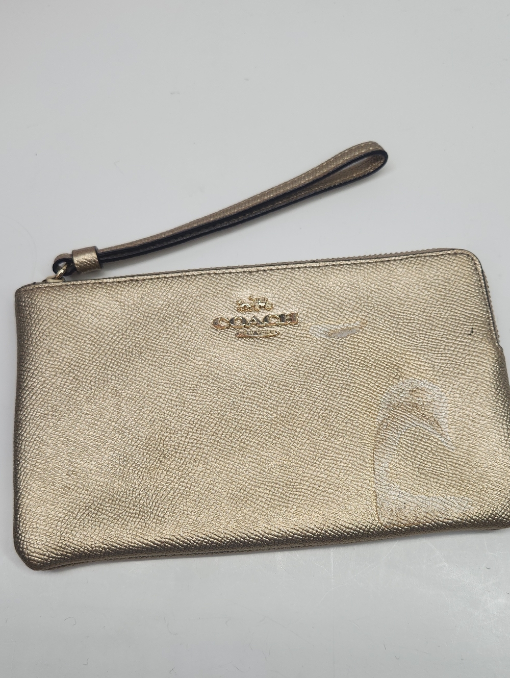 Coach Metallic Gold Leather Zip Wristlet